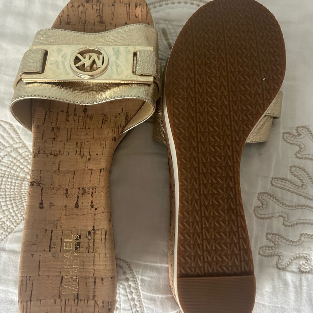 Michael Kors Gold Slide Sandals - Picture 2 of 3